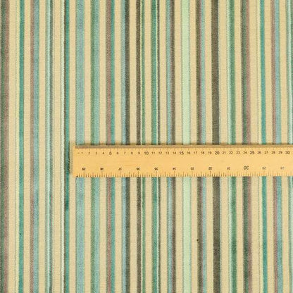 Striped Pattern In Blue Teal Colours Cut Velvet Upholstery Fabric JO-907