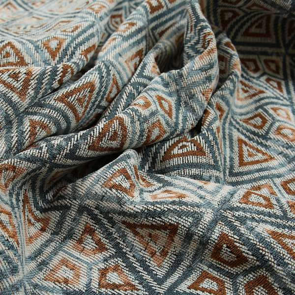 Blue Orange White Balanced Shapes Design Soft Chenille Upholstery Fabric JO-91