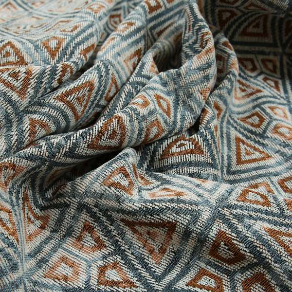 Blue Orange White Balanced Shapes Design Soft Chenille Upholstery Fabric JO-91 - Made To Measure Curtains