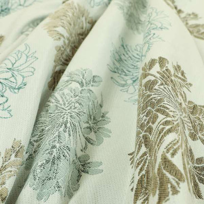 Blue Brown Colour Floral Type Pattern Chenille Upholstery Fabric JO-910 - Roman Blinds