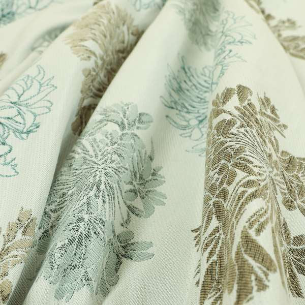 Blue Brown Colour Floral Type Pattern Chenille Upholstery Fabric JO-910 - Made To Measure Curtains