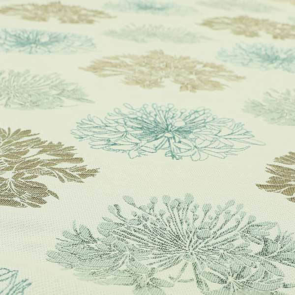 Blue Brown Colour Floral Type Pattern Chenille Upholstery Fabric JO-910 - Made To Measure Curtains