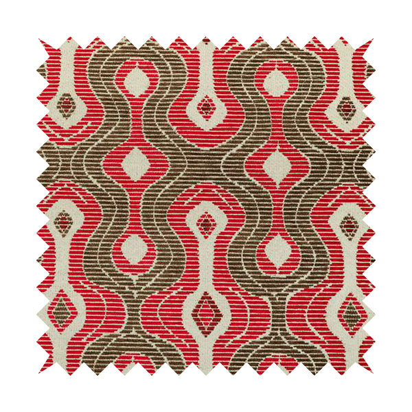 Geometric Pattern Red Brown Colour Chenille Upholstery Fabric JO-914 - Roman Blinds