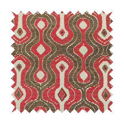 Geometric Pattern Red Brown Colour Chenille Upholstery Fabric JO-914 - Roman Blinds