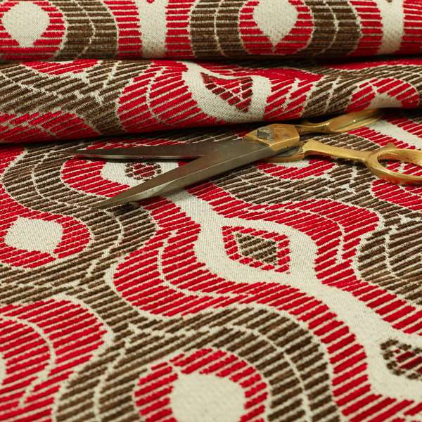 Geometric Pattern Red Brown Colour Chenille Upholstery Fabric JO-914 - Roman Blinds