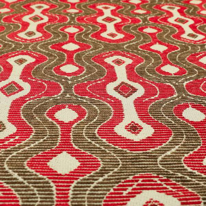 Geometric Pattern Red Brown Colour Chenille Upholstery Fabric JO-914 - Handmade Cushions