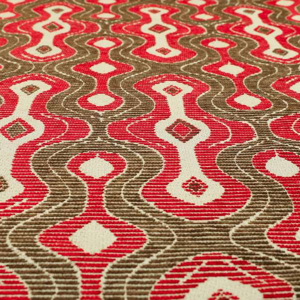 Geometric Pattern Red Brown Colour Chenille Upholstery Fabric JO-914 - Made To Measure Curtains