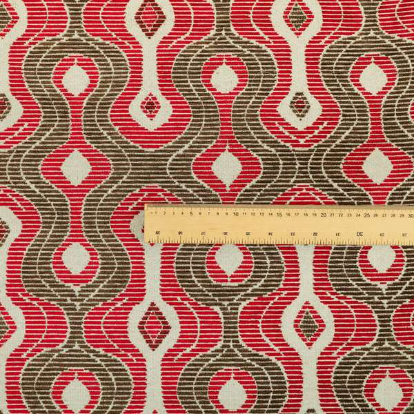 Geometric Pattern Red Brown Colour Chenille Upholstery Fabric JO-914 - Roman Blinds