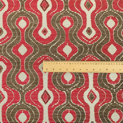 Geometric Pattern Red Brown Colour Chenille Upholstery Fabric JO-914