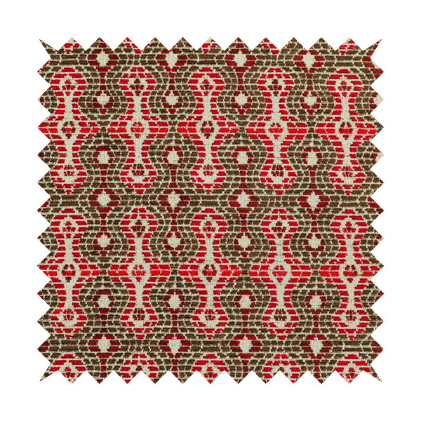 Small Geometric Pattern Red Brown Colour Chenille Upholstery Fabric JO-916 - Made To Measure Curtains