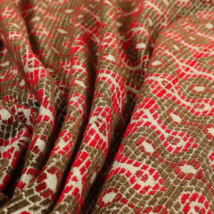 Small Geometric Pattern Red Brown Colour Chenille Upholstery Fabric JO-916 - Made To Measure Curtains