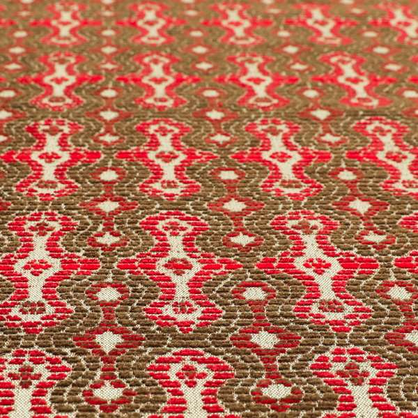 Small Geometric Pattern Red Brown Colour Chenille Upholstery Fabric JO-916 - Made To Measure Curtains