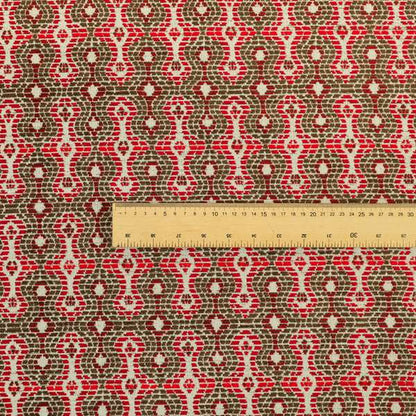 Small Geometric Pattern Red Brown Colour Chenille Upholstery Fabric JO-916 - Handmade Cushions