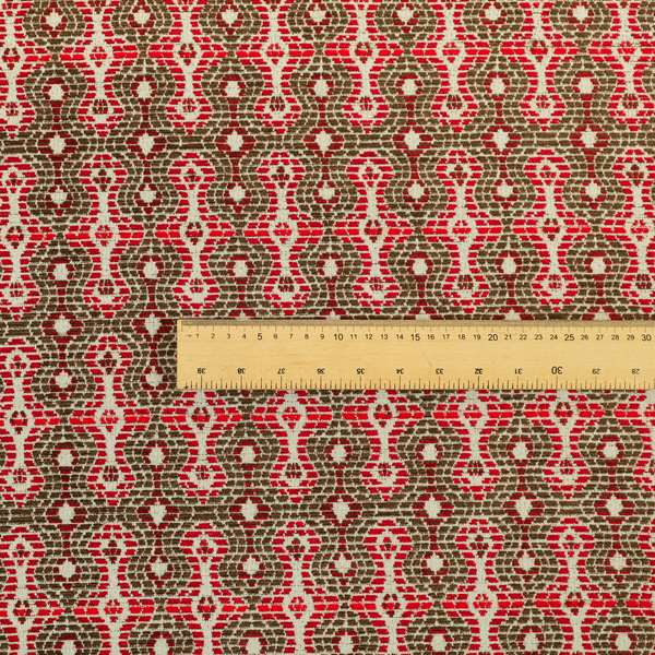 Small Geometric Pattern Red Brown Colour Chenille Upholstery Fabric JO-916 - Made To Measure Curtains