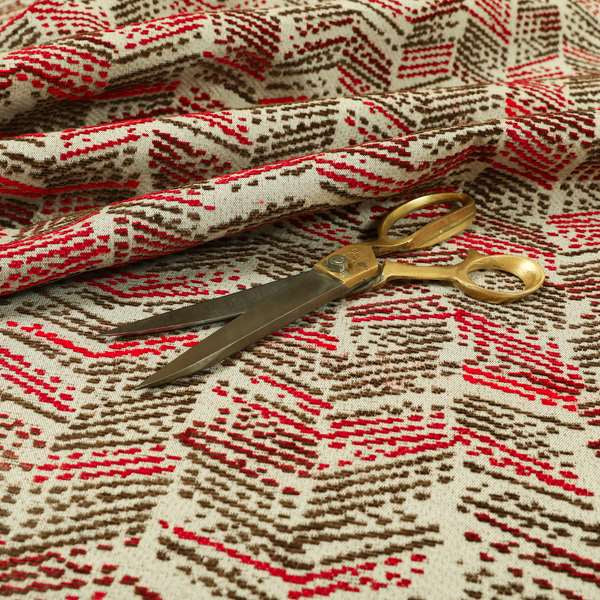 Small Stripe Pattern Red Brown Colour Chenille Upholstery Fabric JO-917 - Made To Measure Curtains