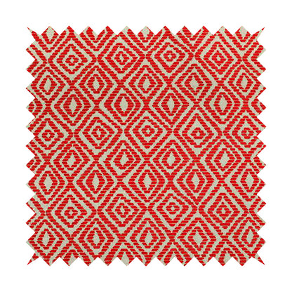 Geometric Diamond Modern Pattern In Red Colour Chenille Upholstery Fabric JO-918 - Made To Measure Curtains