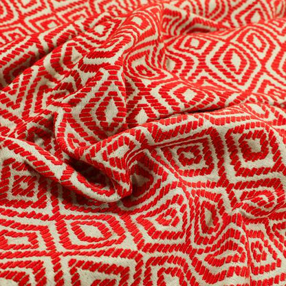 Geometric Diamond Modern Pattern In Red Colour Chenille Upholstery Fabric JO-918 - Roman Blinds