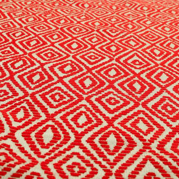 Geometric Diamond Modern Pattern In Red Colour Chenille Upholstery Fabric JO-918 - Roman Blinds