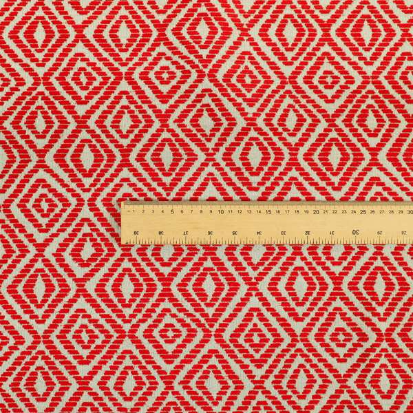 Geometric Diamond Modern Pattern In Red Colour Chenille Upholstery Fabric JO-918 - Roman Blinds