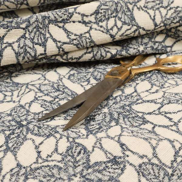 Floral Outlined Pattern In Blue Colour Chenille Jacquard Furniture Fabric JO-919 - Made To Measure Curtains