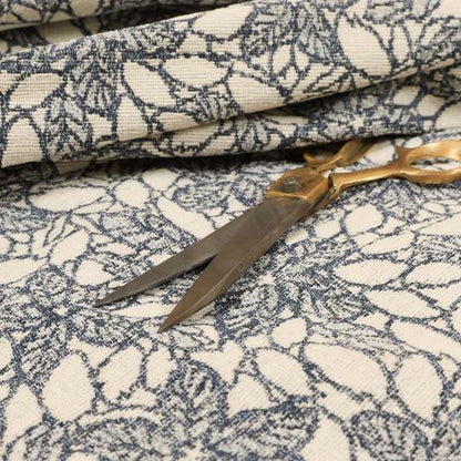 Floral Outlined Pattern In Blue Colour Chenille Jacquard Furniture Fabric JO-919