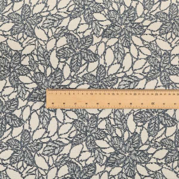 Floral Outlined Pattern In Blue Colour Chenille Jacquard Furniture Fabric JO-919 - Roman Blinds