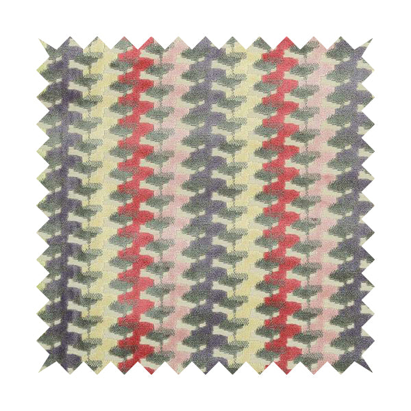 Ziani Cut Velvet Fabric In Geometric Pattern Spring Pink Purple Yellow Grey Colour JO-92 - Roman Blinds