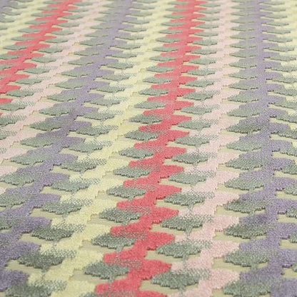 Ziani Cut Velvet Fabric In Geometric Pattern Spring Pink Purple Yellow Grey Colour JO-92 - Made To Measure Curtains