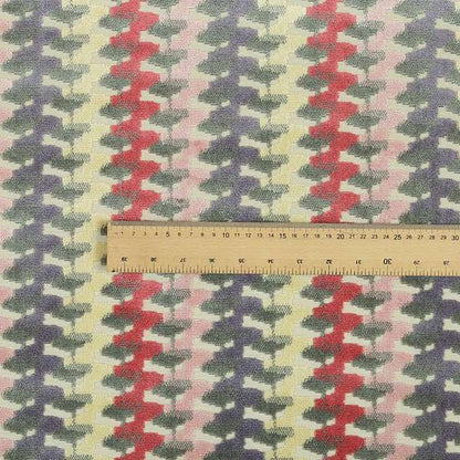 Ziani Cut Velvet Fabric In Geometric Pattern Spring Pink Purple Yellow Grey Colour JO-92 - Roman Blinds