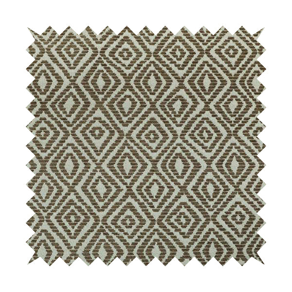 Geometric Diamond Modern Pattern In Brown Colour Chenille Upholstery Fabric JO-921 - Made To Measure Curtains