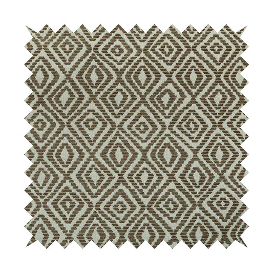 Geometric Diamond Modern Pattern In Brown Colour Chenille Upholstery Fabric JO-921