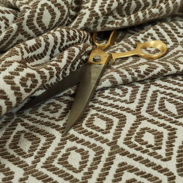 Geometric Diamond Modern Pattern In Brown Colour Chenille Upholstery Fabric JO-921 - Made To Measure Curtains