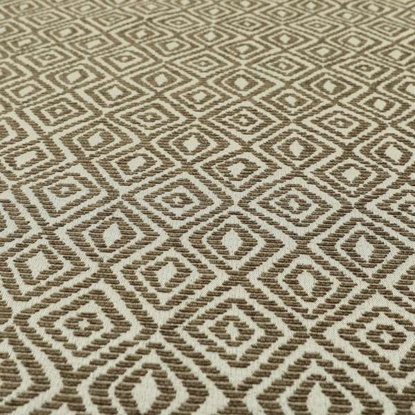 Geometric Diamond Modern Pattern In Brown Colour Chenille Upholstery Fabric JO-921