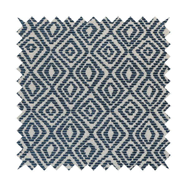 Geometric Diamond Modern Pattern In Navy Blue Colour Chenille Upholstery Fabric JO-925 - Made To Measure Curtains