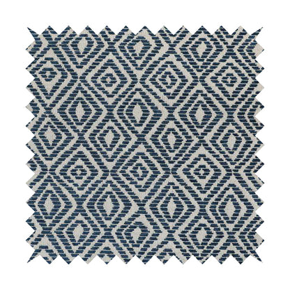 Geometric Diamond Modern Pattern In Navy Blue Colour Chenille Upholstery Fabric JO-925 - Made To Measure Curtains