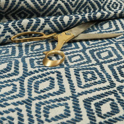 Geometric Diamond Modern Pattern In Navy Blue Colour Chenille Upholstery Fabric JO-925 - Made To Measure Curtains