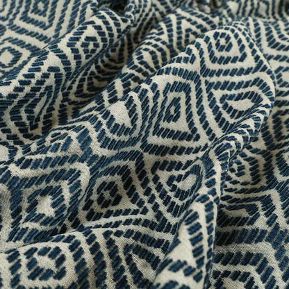 Geometric Diamond Modern Pattern In Navy Blue Colour Chenille Upholstery Fabric JO-925