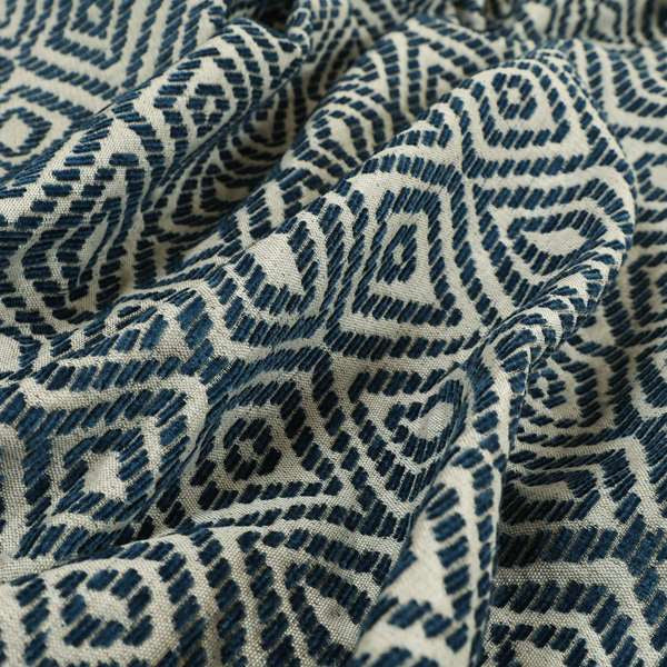 Geometric Diamond Modern Pattern In Navy Blue Colour Chenille Upholstery Fabric JO-925 - Made To Measure Curtains