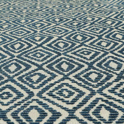 Geometric Diamond Modern Pattern In Navy Blue Colour Chenille Upholstery Fabric JO-925 - Made To Measure Curtains