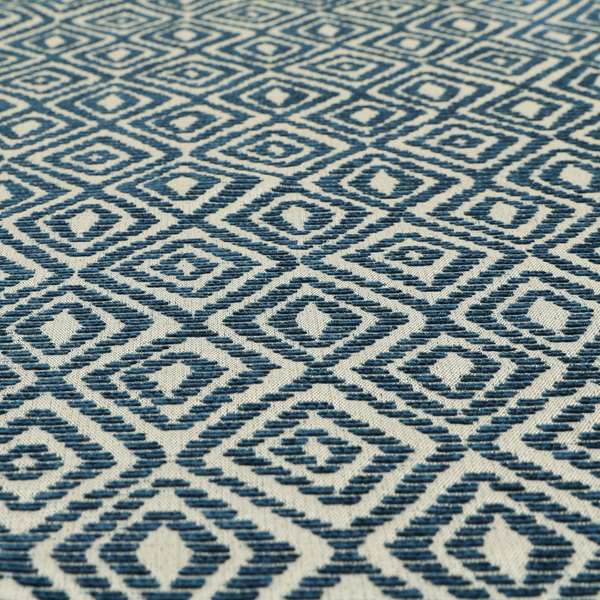 Geometric Diamond Modern Pattern In Navy Blue Colour Chenille Upholstery Fabric JO-925