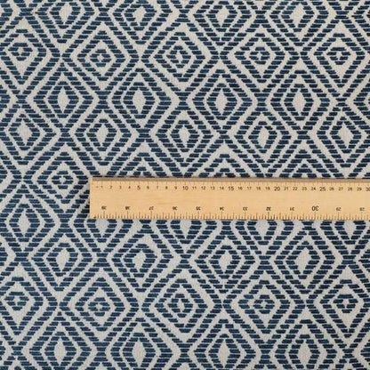 Geometric Diamond Modern Pattern In Navy Blue Colour Chenille Upholstery Fabric JO-925