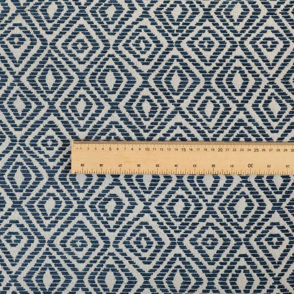 Geometric Diamond Modern Pattern In Navy Blue Colour Chenille Upholstery Fabric JO-925 - Made To Measure Curtains