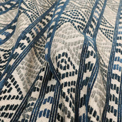 Tribal Aztec Pattern Blue Colour Chenille Upholstery Fabric JO-926 - Made To Measure Curtains