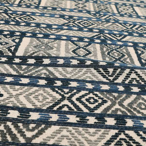 Tribal Aztec Pattern Blue Colour Chenille Upholstery Fabric JO-926 - Made To Measure Curtains