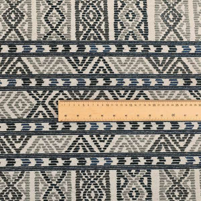 Tribal Aztec Pattern Blue Colour Chenille Upholstery Fabric JO-926 - Made To Measure Curtains