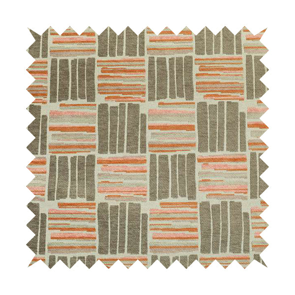 Geometric Modern Striped Pattern In Orange Brown Colour Chenille Upholstery Fabric JO-927 - Made To Measure Curtains