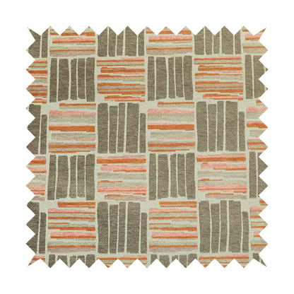 Geometric Modern Striped Pattern In Orange Brown Colour Chenille Upholstery Fabric JO-927 - Handmade Cushions