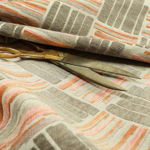 Geometric Modern Striped Pattern In Orange Brown Colour Chenille Upholstery Fabric JO-927 - Roman Blinds