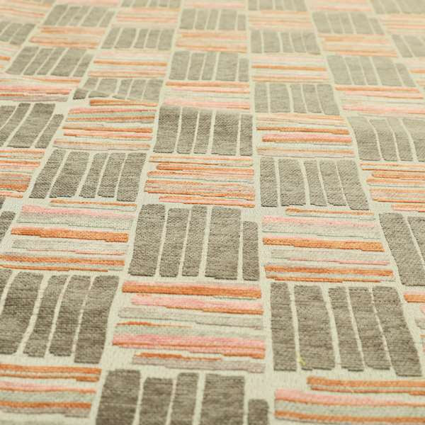 Geometric Modern Striped Pattern In Orange Brown Colour Chenille Upholstery Fabric JO-927 - Made To Measure Curtains