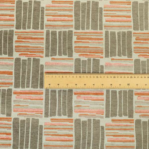 Geometric Modern Striped Pattern In Orange Brown Colour Chenille Upholstery Fabric JO-927 - Roman Blinds